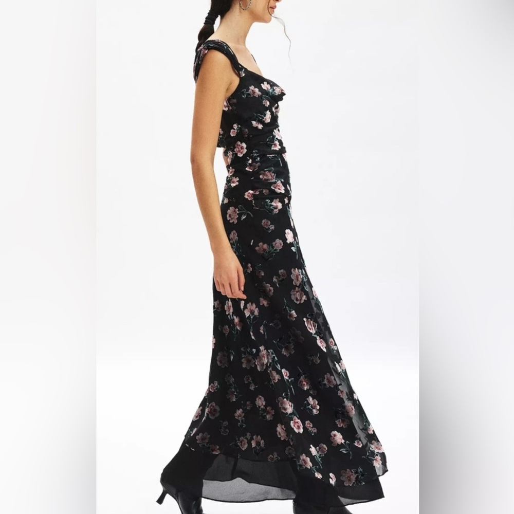 NWT For Love & Lemons Aigrette Floral Velvet Burnout Maxi Dress Size Large - Picture 12 of 14